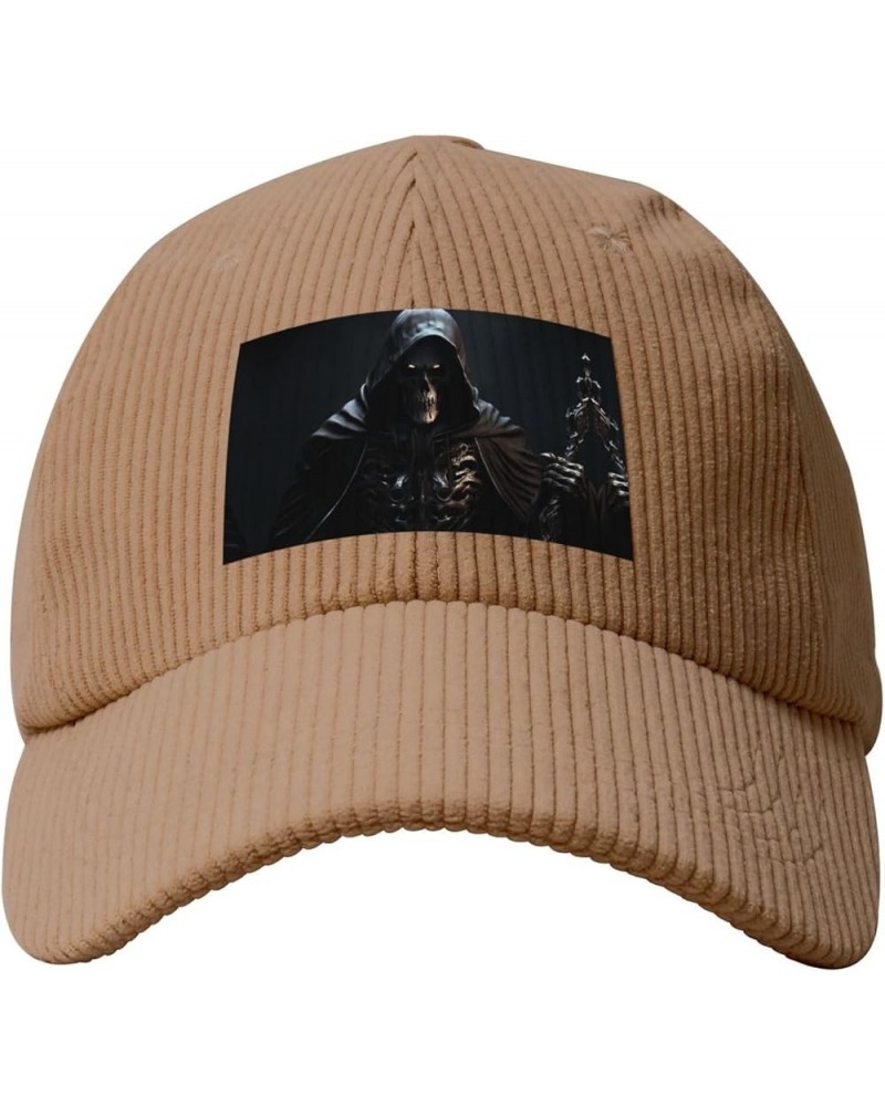 Beige Fashion Baseball Cap Hat Men Women Corduroy Grim-Reaper Pattern Khaki $11.60 Baseball Caps