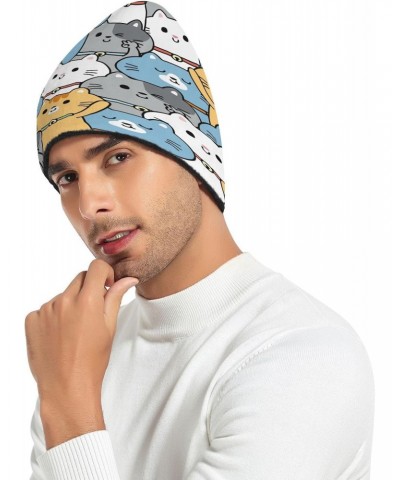 Yellow White Grey Cats Beanie Hat Men Slouchy Skull Cap Warm Knit Women Winter Cuffed Plain Hat $21.04 Skullies & Beanies