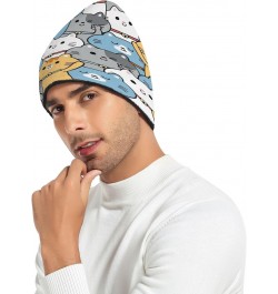 Yellow White Grey Cats Beanie Hat Men Slouchy Skull Cap Warm Knit Women Winter Cuffed Plain Hat $21.04 Skullies & Beanies