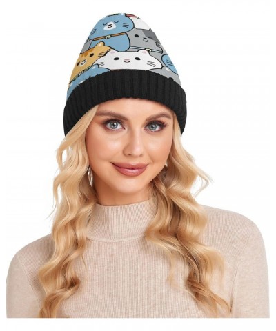 Yellow White Grey Cats Beanie Hat Men Slouchy Skull Cap Warm Knit Women Winter Cuffed Plain Hat $21.04 Skullies & Beanies