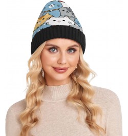 Yellow White Grey Cats Beanie Hat Men Slouchy Skull Cap Warm Knit Women Winter Cuffed Plain Hat $21.04 Skullies & Beanies