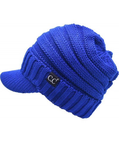 Trendy Warm Oversized Chunky Soft Oversized Ribbed Slouchy Knit Hat with Visor Brim Royal Blue $11.75 Skullies & Beanies