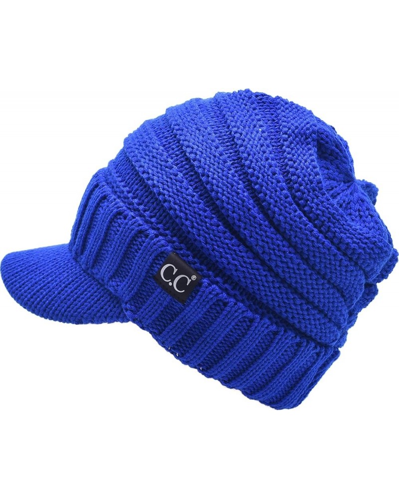 Trendy Warm Oversized Chunky Soft Oversized Ribbed Slouchy Knit Hat with Visor Brim Royal Blue $11.75 Skullies & Beanies