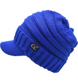 Trendy Warm Oversized Chunky Soft Oversized Ribbed Slouchy Knit Hat with Visor Brim Royal Blue $11.75 Skullies & Beanies