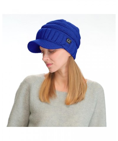 Trendy Warm Oversized Chunky Soft Oversized Ribbed Slouchy Knit Hat with Visor Brim Royal Blue $11.75 Skullies & Beanies