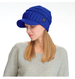 Trendy Warm Oversized Chunky Soft Oversized Ribbed Slouchy Knit Hat with Visor Brim Royal Blue $11.75 Skullies & Beanies