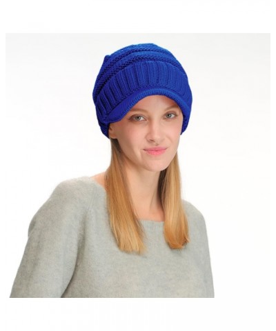 Trendy Warm Oversized Chunky Soft Oversized Ribbed Slouchy Knit Hat with Visor Brim Royal Blue $11.75 Skullies & Beanies