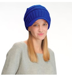 Trendy Warm Oversized Chunky Soft Oversized Ribbed Slouchy Knit Hat with Visor Brim Royal Blue $11.75 Skullies & Beanies