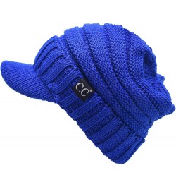 Trendy Warm Oversized Chunky Soft Oversized Ribbed Slouchy Knit Hat with Visor Brim Royal Blue $11.75 Skullies & Beanies