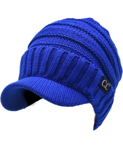 Trendy Warm Oversized Chunky Soft Oversized Ribbed Slouchy Knit Hat with Visor Brim Royal Blue $11.75 Skullies & Beanies