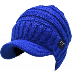 Trendy Warm Oversized Chunky Soft Oversized Ribbed Slouchy Knit Hat with Visor Brim Royal Blue $11.75 Skullies & Beanies