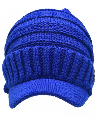 Trendy Warm Oversized Chunky Soft Oversized Ribbed Slouchy Knit Hat with Visor Brim Royal Blue $11.75 Skullies & Beanies