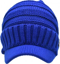 Trendy Warm Oversized Chunky Soft Oversized Ribbed Slouchy Knit Hat with Visor Brim Royal Blue $11.75 Skullies & Beanies