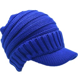 Trendy Warm Oversized Chunky Soft Oversized Ribbed Slouchy Knit Hat with Visor Brim Royal Blue $11.75 Skullies & Beanies