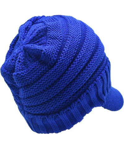 Trendy Warm Oversized Chunky Soft Oversized Ribbed Slouchy Knit Hat with Visor Brim Royal Blue $11.75 Skullies & Beanies