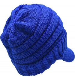 Trendy Warm Oversized Chunky Soft Oversized Ribbed Slouchy Knit Hat with Visor Brim Royal Blue $11.75 Skullies & Beanies