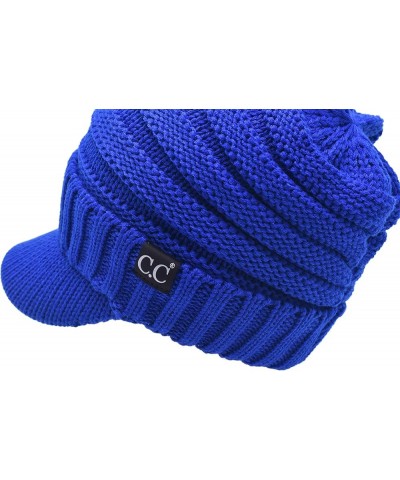 Trendy Warm Oversized Chunky Soft Oversized Ribbed Slouchy Knit Hat with Visor Brim Royal Blue $11.75 Skullies & Beanies