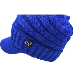 Trendy Warm Oversized Chunky Soft Oversized Ribbed Slouchy Knit Hat with Visor Brim Royal Blue $11.75 Skullies & Beanies