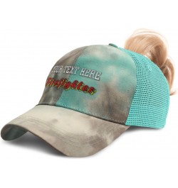 Custom Womens Ponytail Cap Firefighter Fire Cotton Department Distressed Trucker Hat Tie Dye Aqua Personalized Text Here $16....