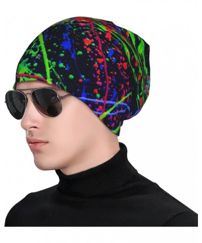 Cow Print Hat Beanie Cap Warm Knit Winter Skull Stretch Hats for Men Woman Rainbow of Neon Paint Splatters $10.24 Skullies & ...