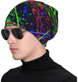 Cow Print Hat Beanie Cap Warm Knit Winter Skull Stretch Hats for Men Woman Rainbow of Neon Paint Splatters $10.24 Skullies & ...