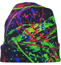 Cow Print Hat Beanie Cap Warm Knit Winter Skull Stretch Hats for Men Woman Rainbow of Neon Paint Splatters $10.24 Skullies & ...