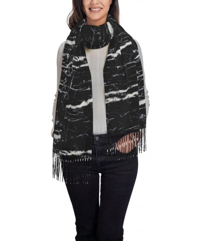 Classic Beautiful Purple Glitter Print Scarf For Women Men Soft Tassel Scarves Black and White Marble $13.17 Scarves