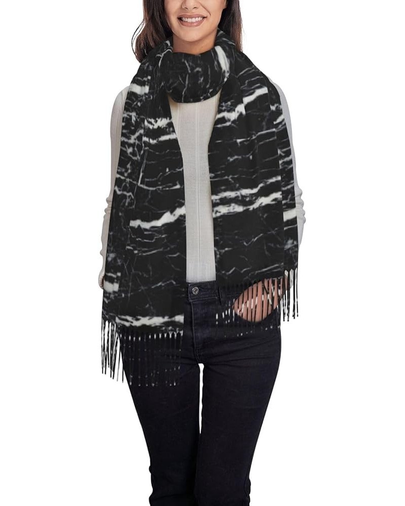 Classic Beautiful Purple Glitter Print Scarf For Women Men Soft Tassel Scarves Black and White Marble $13.17 Scarves