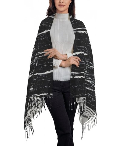 Classic Beautiful Purple Glitter Print Scarf For Women Men Soft Tassel Scarves Black and White Marble $13.17 Scarves