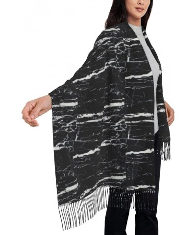 Classic Beautiful Purple Glitter Print Scarf For Women Men Soft Tassel Scarves Black and White Marble $13.17 Scarves