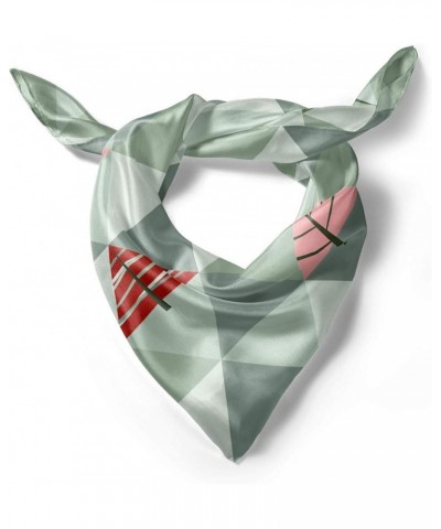 Tree Head Scarf, Illustration of Triangles, Hair Wrap Coral and Reseda Green $17.10 Scarves