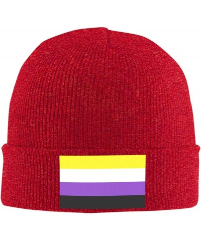 Nonbinary Pride Flag LGBTQ Cozy Knitted Hat for Winter - Warm Comfort Black Red $12.74 Skullies & Beanies