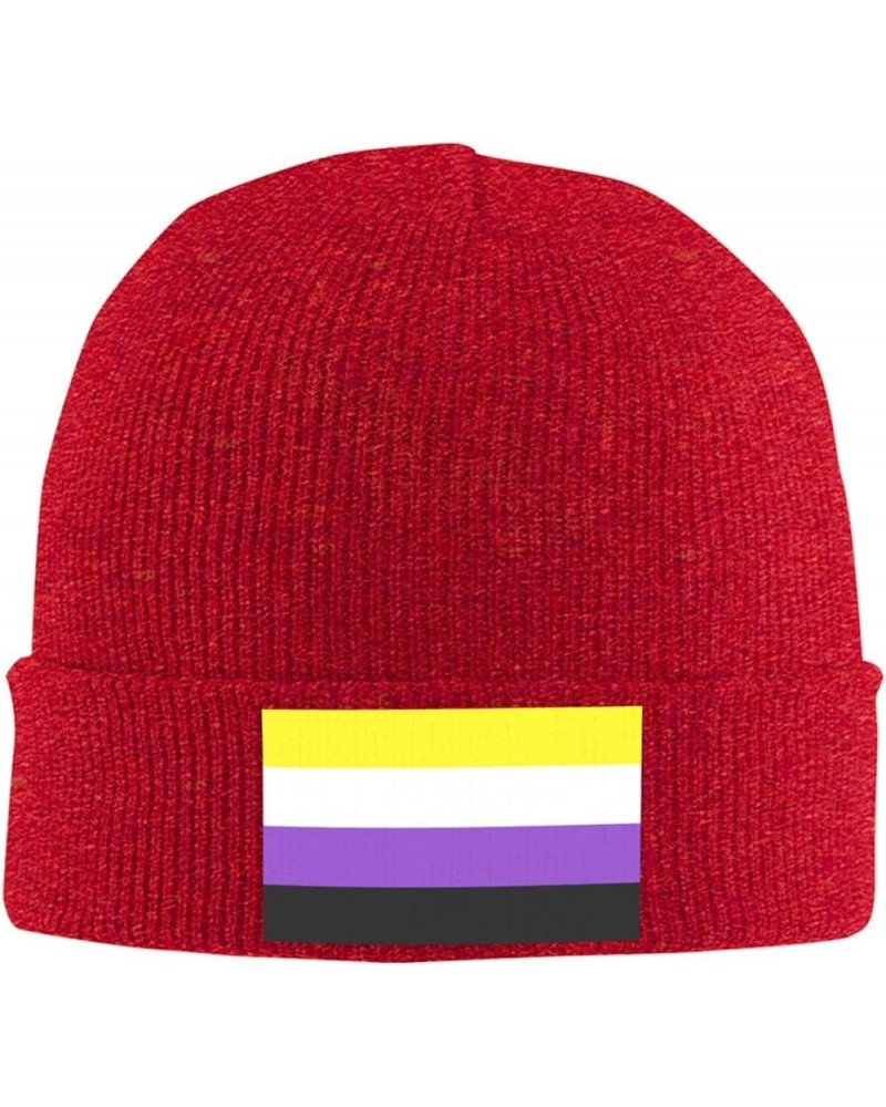 Nonbinary Pride Flag LGBTQ Cozy Knitted Hat for Winter - Warm Comfort Black Red $12.74 Skullies & Beanies