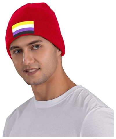 Nonbinary Pride Flag LGBTQ Cozy Knitted Hat for Winter - Warm Comfort Black Red $12.74 Skullies & Beanies