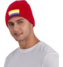 Nonbinary Pride Flag LGBTQ Cozy Knitted Hat for Winter - Warm Comfort Black Red $12.74 Skullies & Beanies