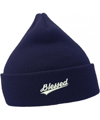 Mens Beanie Hats Christian Blessed Embroidered Casual Knit Hats for Women Winter Navy $10.42 Skullies & Beanies