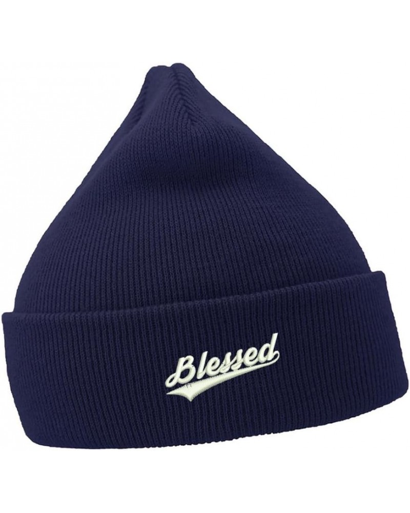 Mens Beanie Hats Christian Blessed Embroidered Casual Knit Hats for Women Winter Navy $10.42 Skullies & Beanies