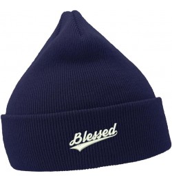 Mens Beanie Hats Christian Blessed Embroidered Casual Knit Hats for Women Winter Navy $10.42 Skullies & Beanies