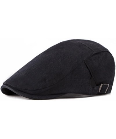 Beret Hats for Mens Cotton Fashion Peaked Flat Newsboy Caps Lightweight Baker Boy Hat for Golf Driving Black $12.90 Newsboy Caps