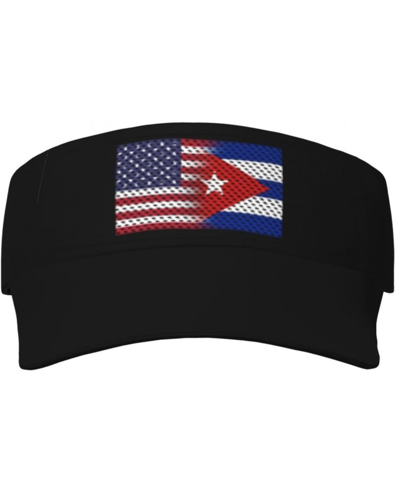 Flag of USA and Cuban Flag Visor Cap Sports Empty Top Hats Adjustable Sun Tennis Caps for Men Women21 Black $14.01 Visors