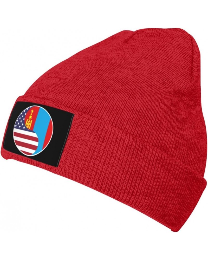 Yin Yang Flag Combination of America and The Mongolian People's Republic Beanie Hat for Men Women Soft Warm Knit Skull Cap Wi...