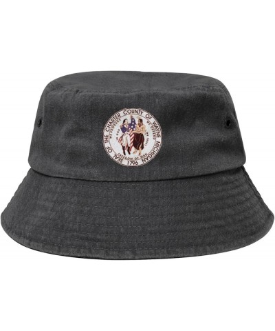 Seal of Wayne County, Michigan Bucket Hat for Men Women Outdoor Washed Cotton Sun Hats Travel Beach Hat Black $14.11 Bucket Hats