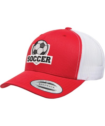 Embroidered Soccer Trucker Snapback Cap Mesh Back Men and Women Red/White-wt $11.75 Baseball Caps