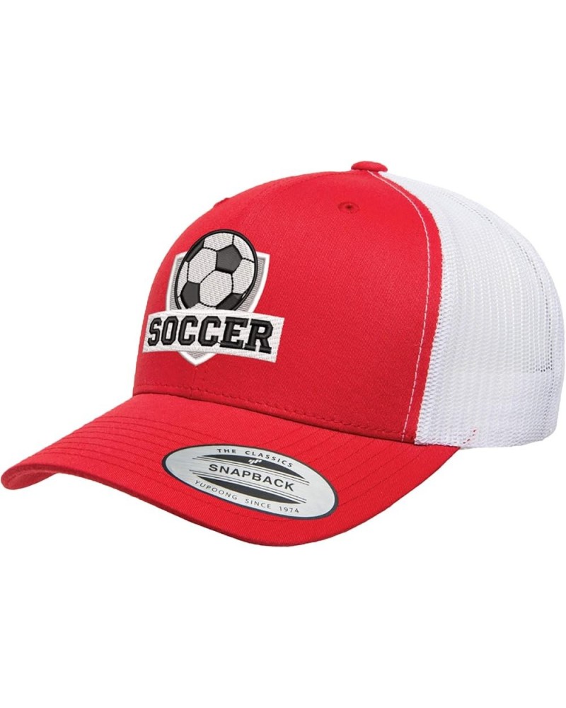 Embroidered Soccer Trucker Snapback Cap Mesh Back Men and Women Red/White-wt $11.75 Baseball Caps