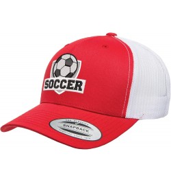 Embroidered Soccer Trucker Snapback Cap Mesh Back Men and Women Red/White-wt $11.75 Baseball Caps