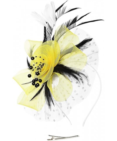 Women's Fascinators Tea Party Wedding Headwear Mesh Flower Feather Headband and Clip Yellow $7.98 Headbands