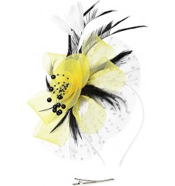 Women's Fascinators Tea Party Wedding Headwear Mesh Flower Feather Headband and Clip Yellow $7.98 Headbands