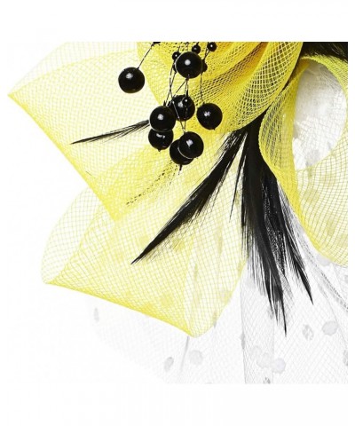 Women's Fascinators Tea Party Wedding Headwear Mesh Flower Feather Headband and Clip Yellow $7.98 Headbands