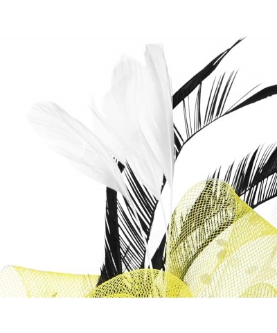 Women's Fascinators Tea Party Wedding Headwear Mesh Flower Feather Headband and Clip Yellow $7.98 Headbands