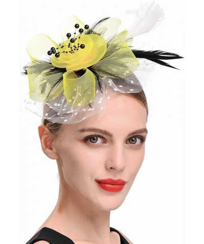 Women's Fascinators Tea Party Wedding Headwear Mesh Flower Feather Headband and Clip Yellow $7.98 Headbands